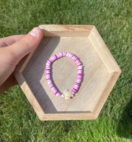 Purple claybead bracelet with turtle charm